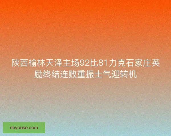 陕西榆林天泽主场92比81力克石家庄英励终结连败重振士气迎转机